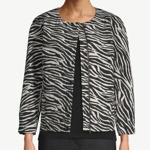 Chico's Zebra Print Jacket Pockets Black White Size 4 / 6